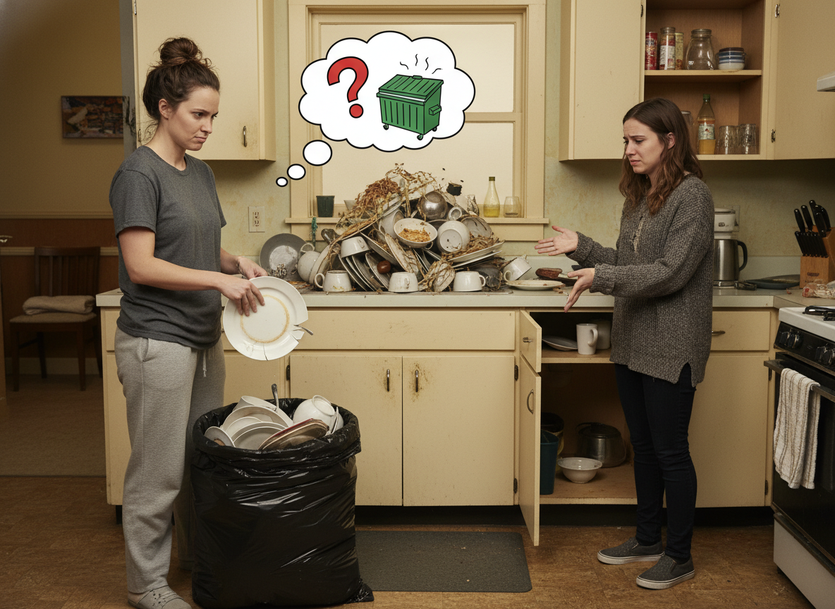 AITA for throwing away my dishes rather than wash them, even if my roommate can't afford to replace them?