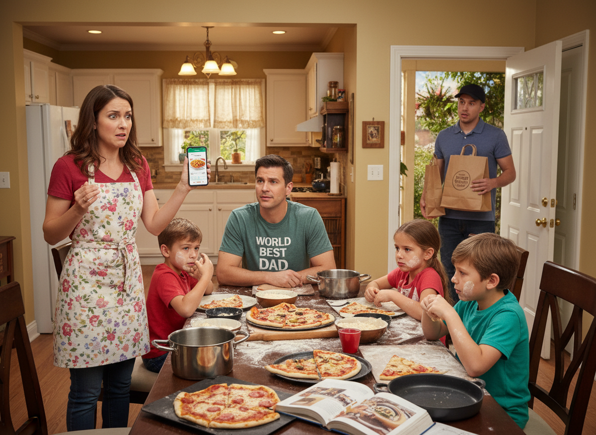 AITA for ordering takeout after my husband tricked me to cook for his kids?