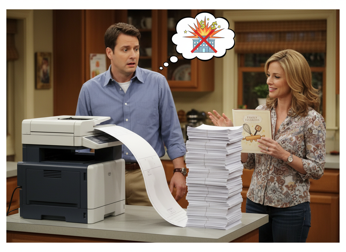 Wife wants me to print a 150 page recipe book on a work printer. I don't want to. AITAH? 