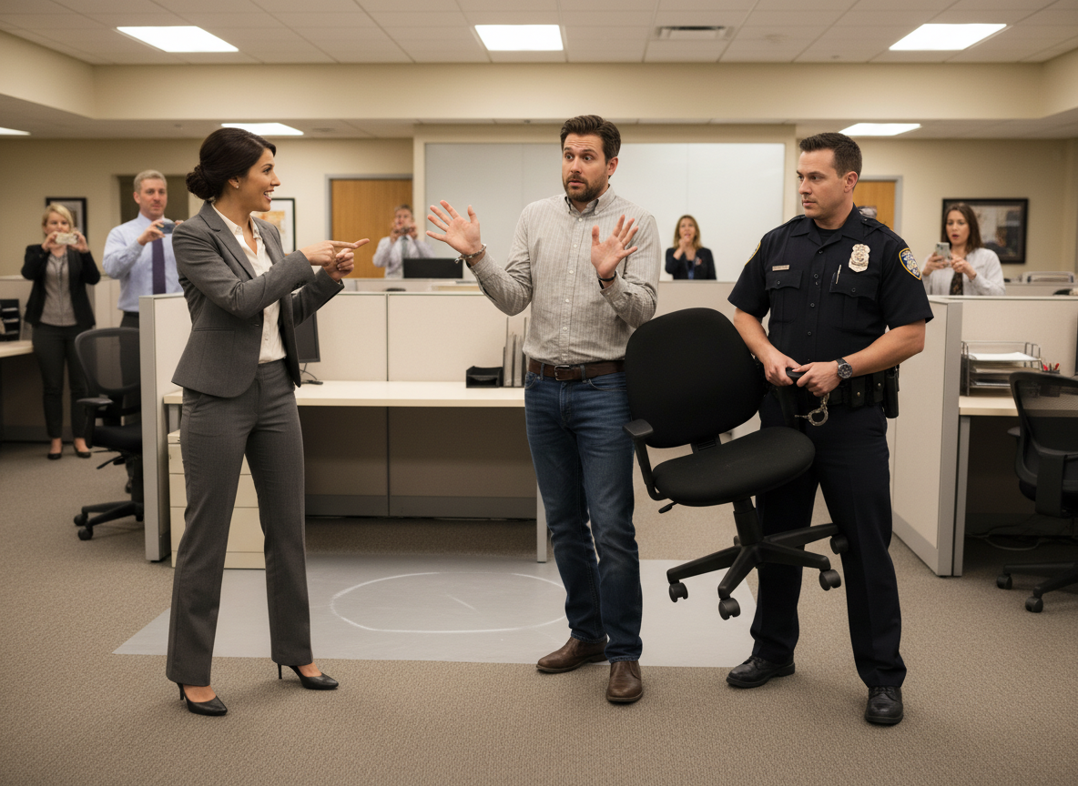Someone at work stole my chair. So I had them arrested.