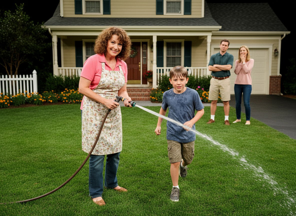 WIBTA for spraying some kid with my garden hose daily after he walks all over our lawn