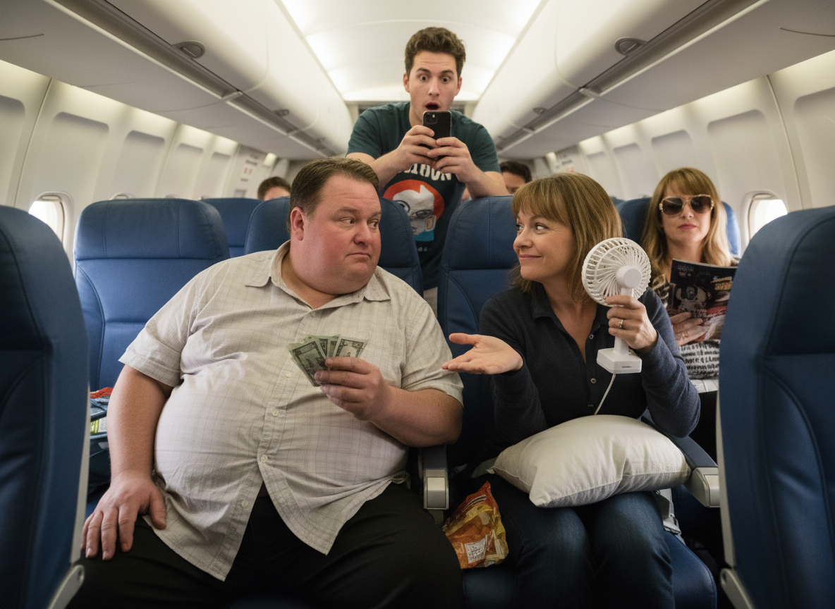 AITA for making an obese man pay me cash to take up part of my seat on a long flight?