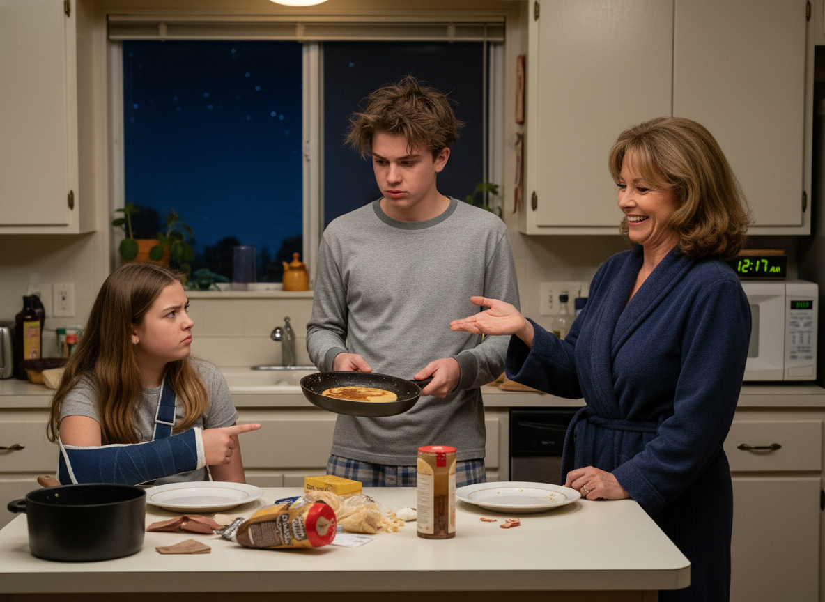 AITA for making my son cook for his sister even if it means cooking at midnight and waking him up.