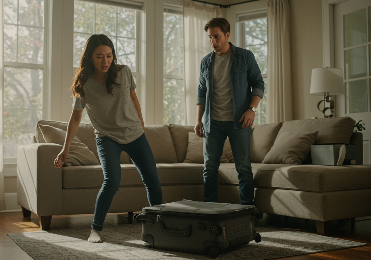 AITA for "purposefully" tripping over a suitcase and guilt tripping my husband?