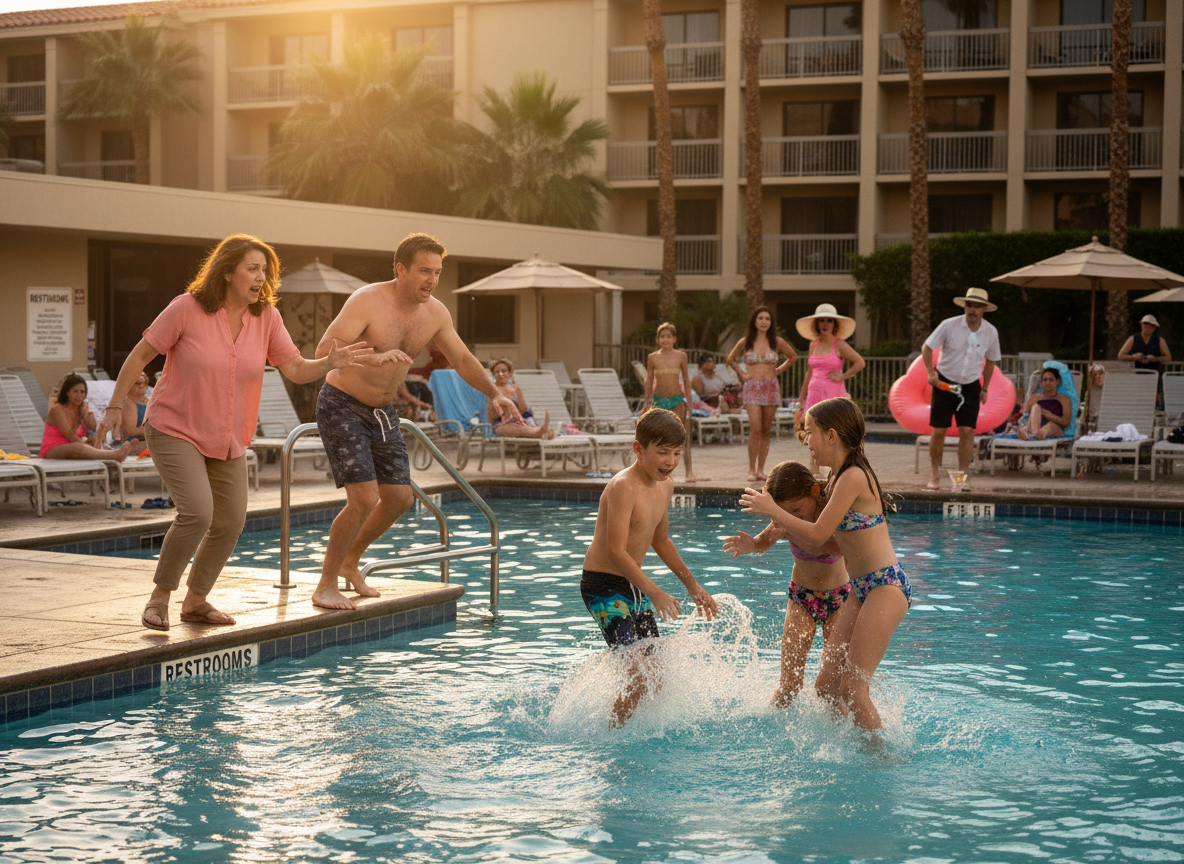 AITA for leaving my partner's kids (9 and 13) unattended in a hotel pool to go the bathroom?