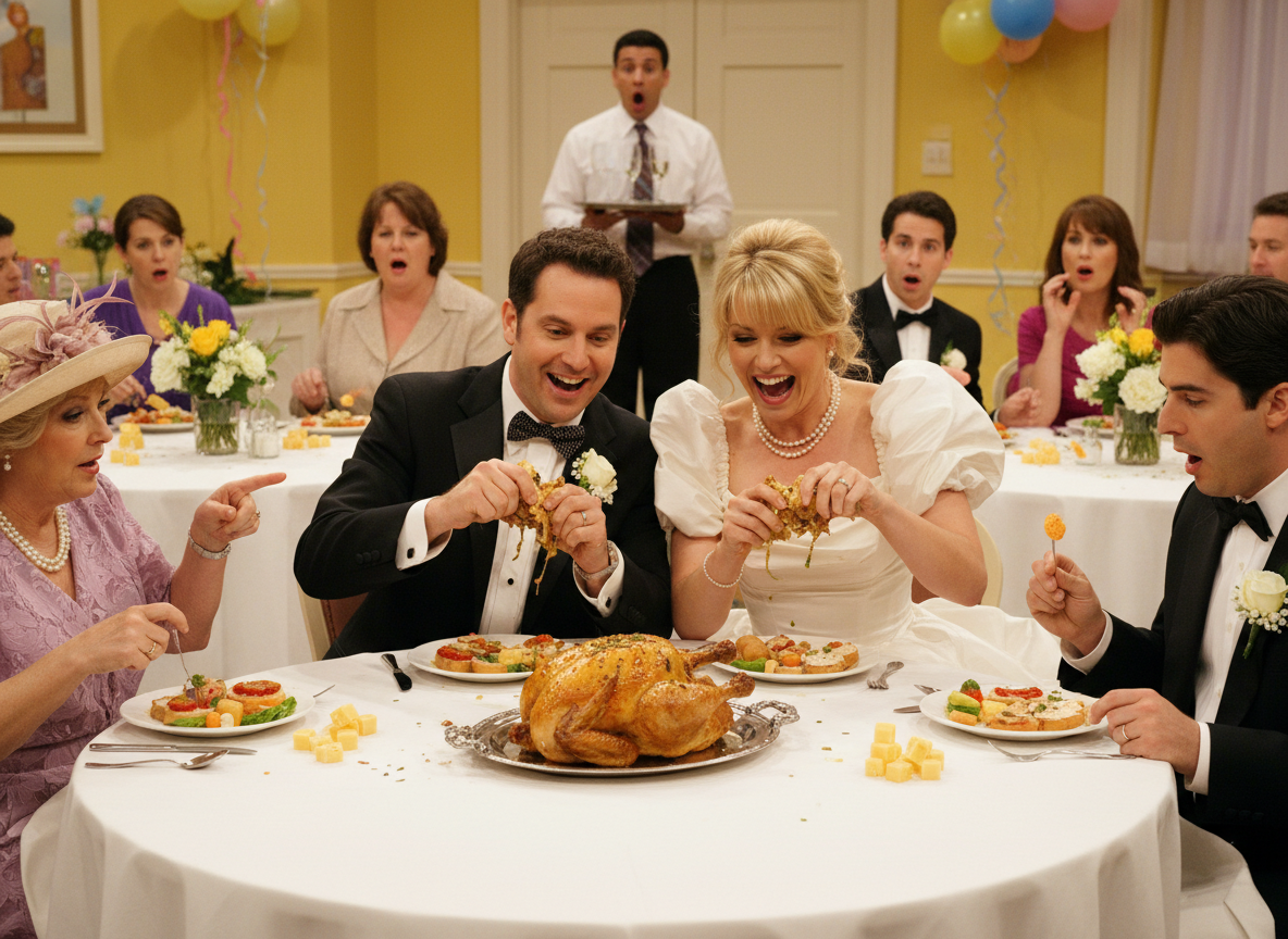 WIBTA if my spouse and I had just appetizers for our wedding guests but a full roast chicken for ourselves at the wedding?