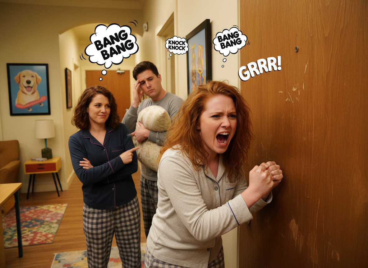 AITA for banging on my roommates door for her "night activities"