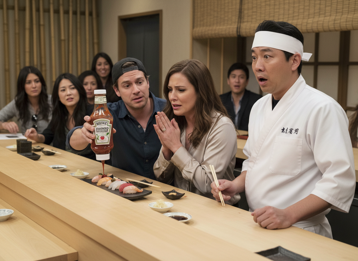 AITA For begging my boyfriend not to being Heinz Ketchup to Omakase?