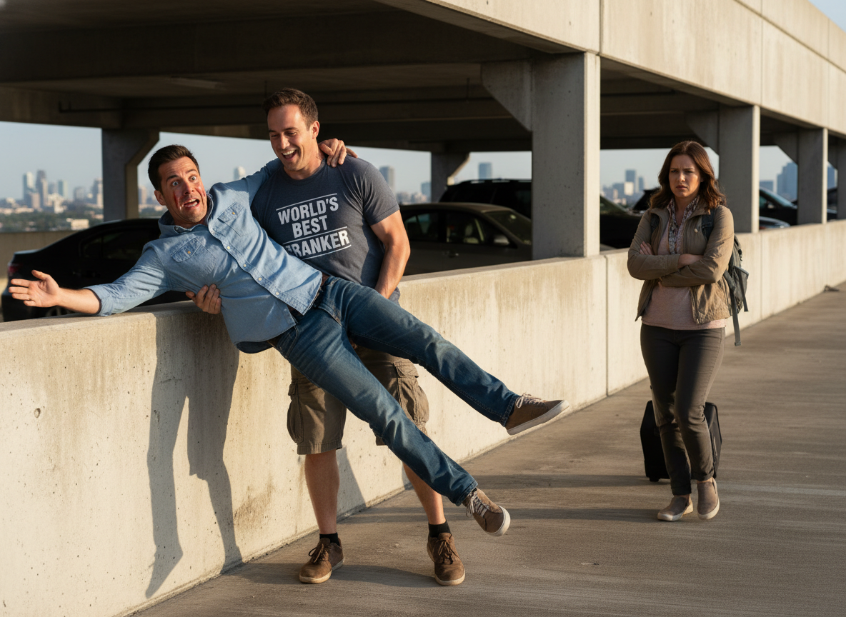 AITA for going home after my husband dangled me over the parking garage edge as a prank and I thought he was k**ling me?