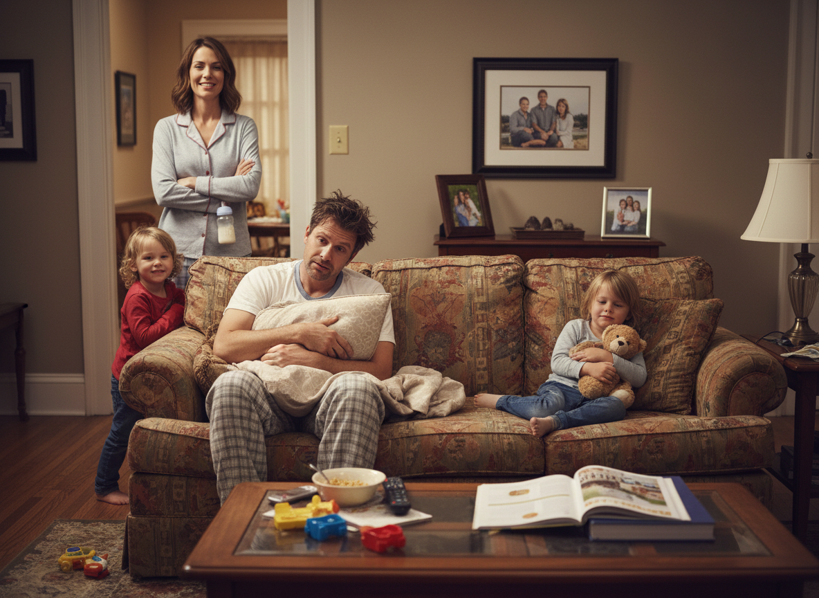 AITAH for making my husband sleep on the couch after refused to help me take care of our kids?