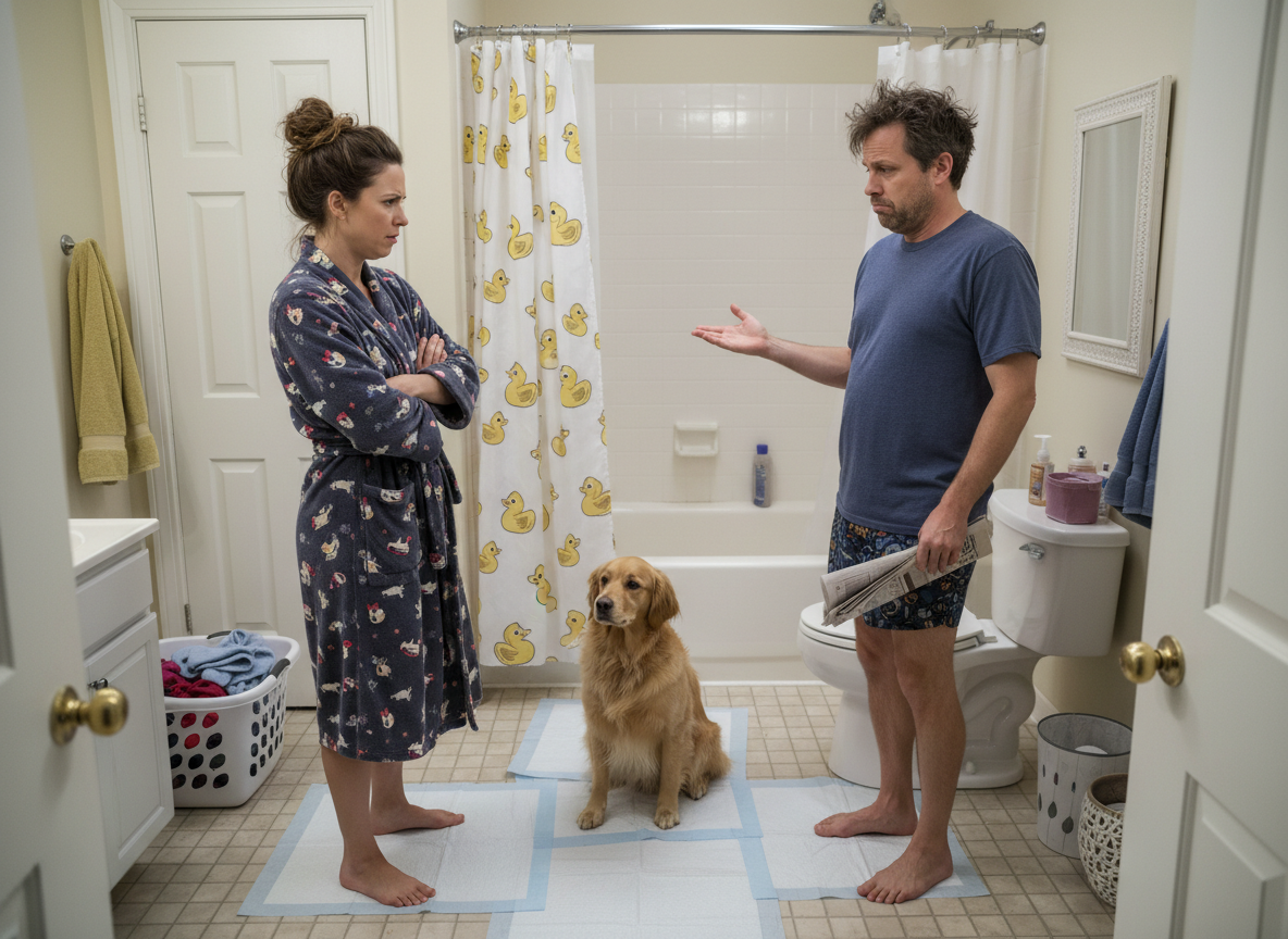AITA for putting my dog's wee-wee pads on the bathroom floor b/c my BF has bad aim and keeps missing the toilet?