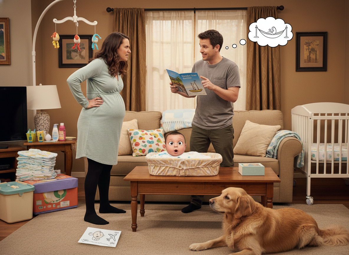 AITA for telling my husband his request for a "dad-cation" after the baby is born is completely selfish? 🤰😡👶✈️